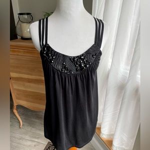 NWT- Express Black Beaded Multi Strap Tank Top- Size Small